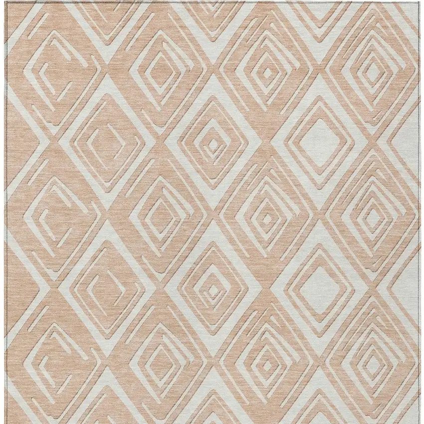 Peach And Ivory Geometric Washable Indoor Outdoor Area Rug Photo 8