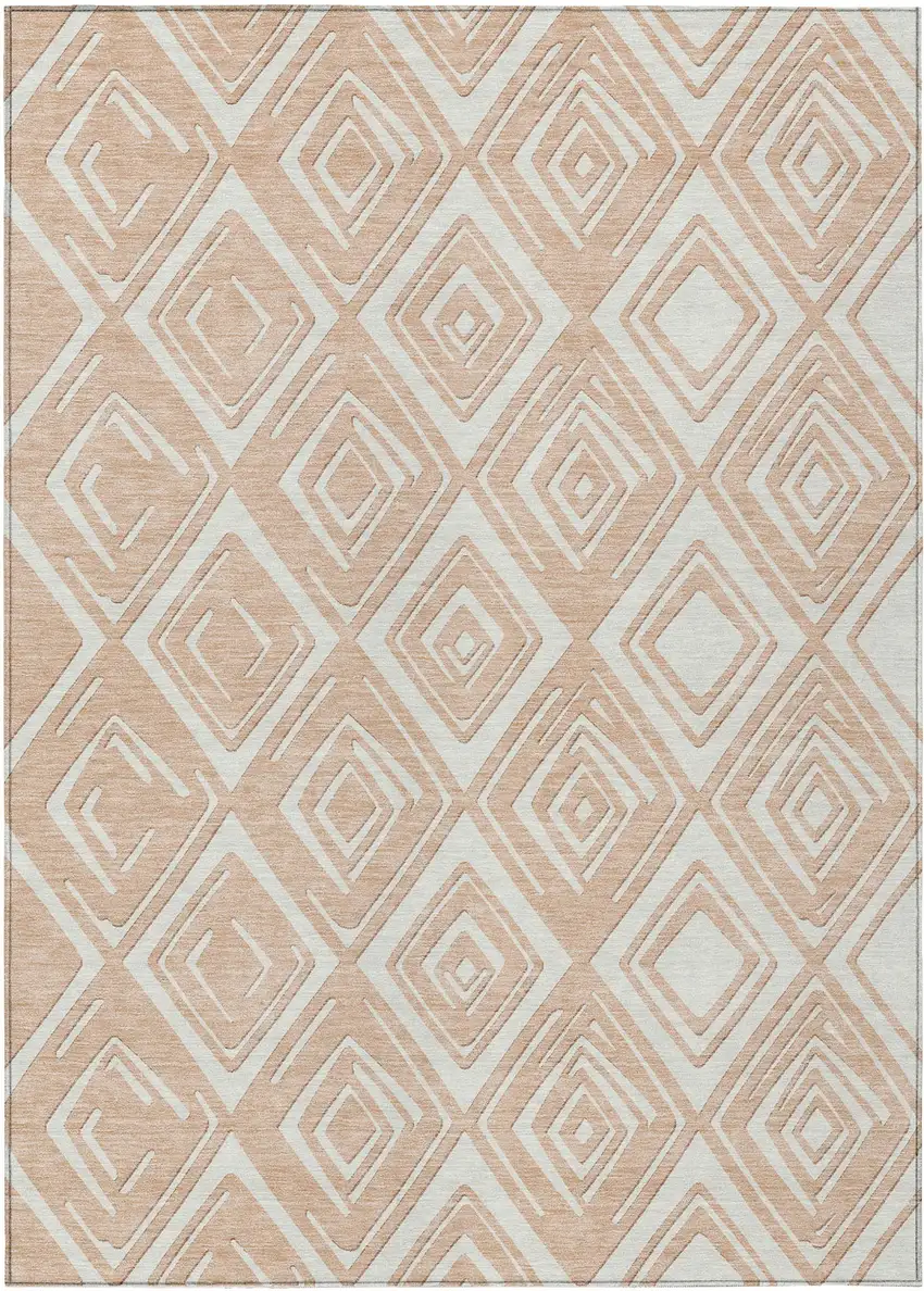 Peach And Ivory Geometric Washable Indoor Outdoor Area Rug Photo 2