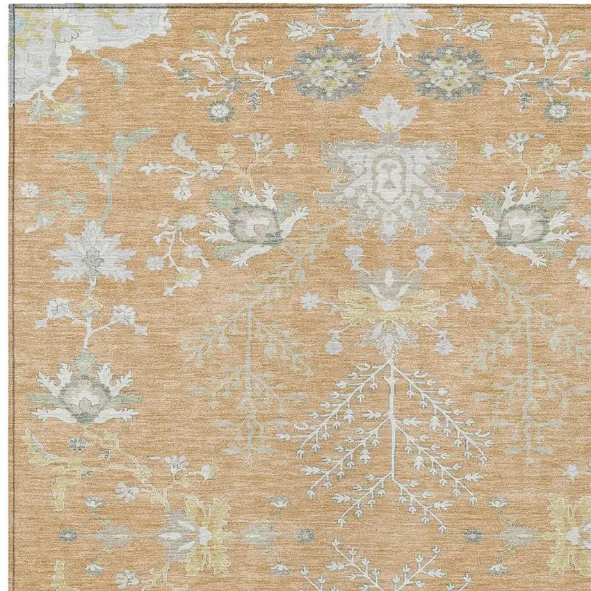 Peach And Ivory Oriental Washable Indoor Outdoor Area Rug Photo 5