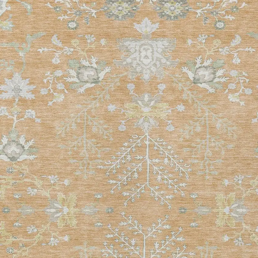 Peach And Ivory Oriental Washable Indoor Outdoor Area Rug Photo 3