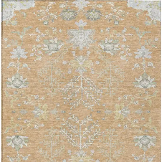 Peach And Ivory Oriental Washable Indoor Outdoor Area Rug Photo 4