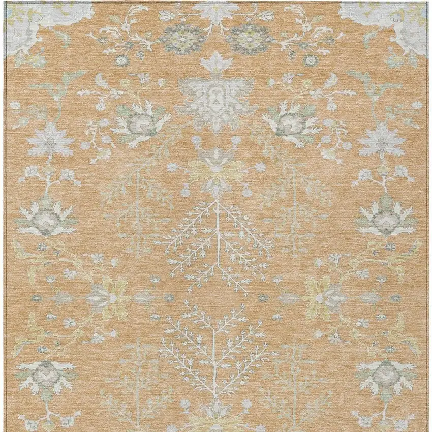 Peach And Ivory Oriental Washable Indoor Outdoor Area Rug Photo 4