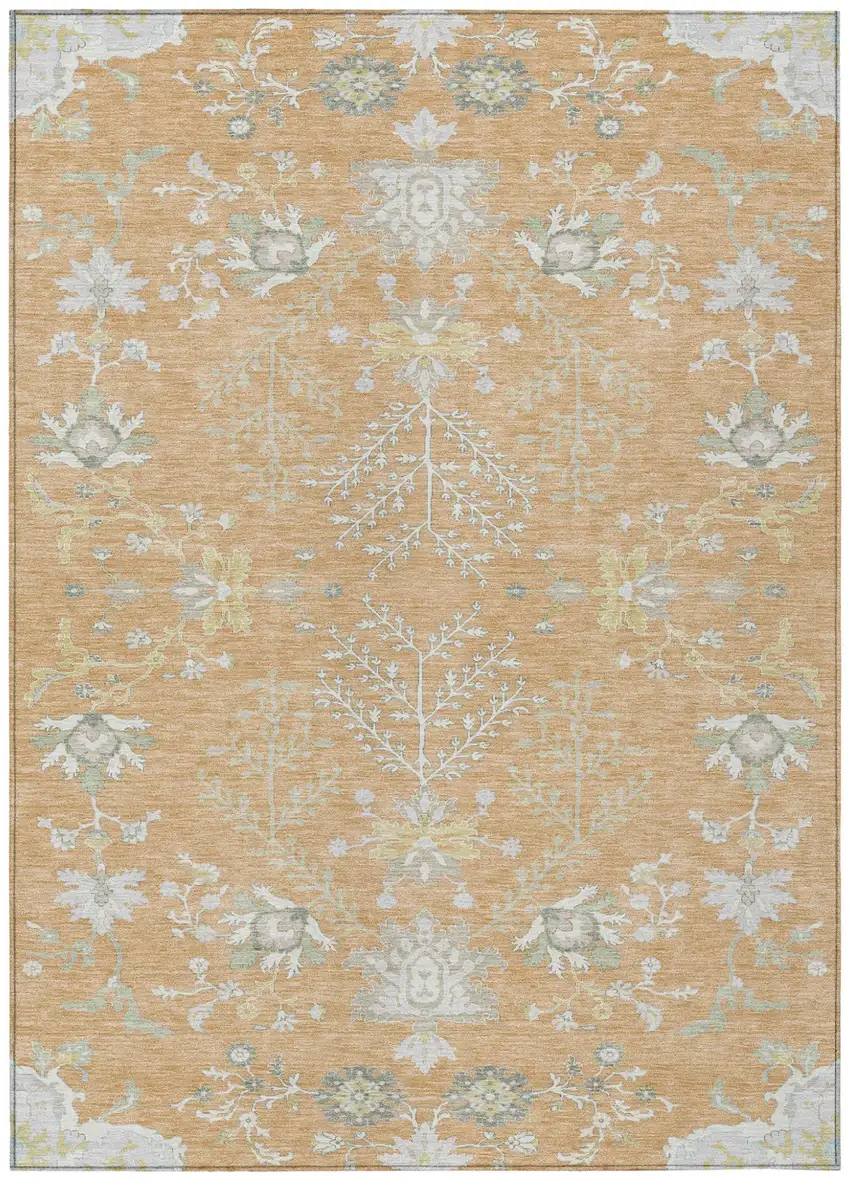 Peach And Ivory Oriental Washable Indoor Outdoor Area Rug Photo 2