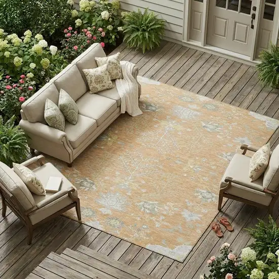 Peach And Ivory Oriental Washable Indoor Outdoor Area Rug Photo 1