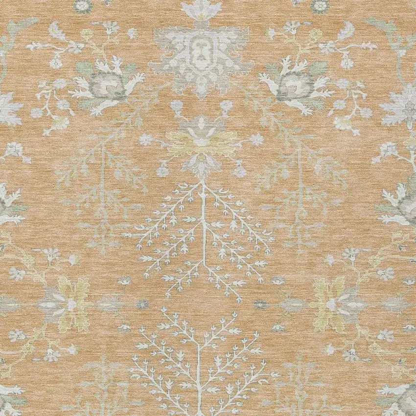 Peach And Ivory Oriental Washable Indoor Outdoor Area Rug Photo 5