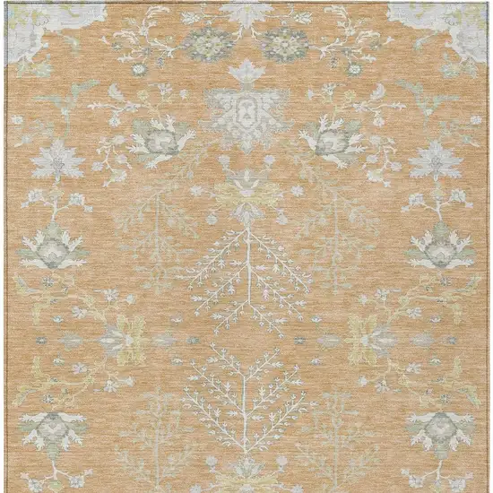 Peach And Ivory Oriental Washable Indoor Outdoor Area Rug Photo 6