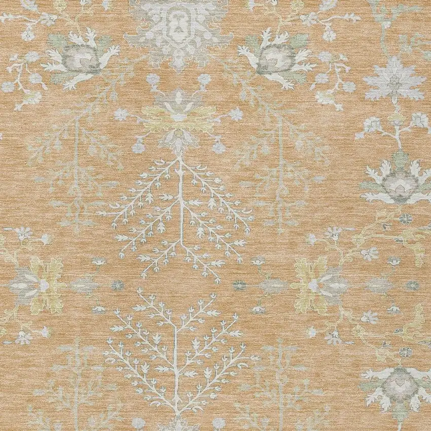 Peach And Ivory Oriental Washable Indoor Outdoor Area Rug Photo 3