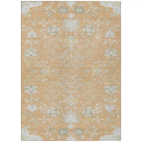 Peach And Ivory Oriental Washable Indoor Outdoor Area Rug Photo 2