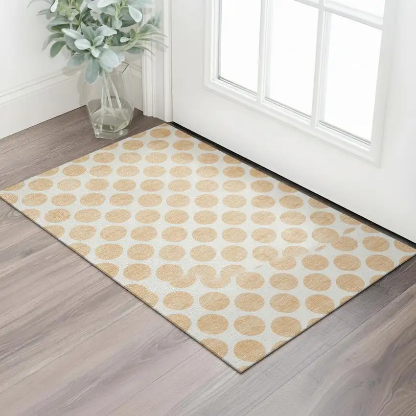 Peach And Ivory Polka Dot Washable Area Rug With UV Protection Photo 2