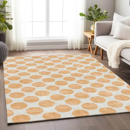 Peach And Ivory Polka Dot Washable Area Rug With UV Protection Photo 4