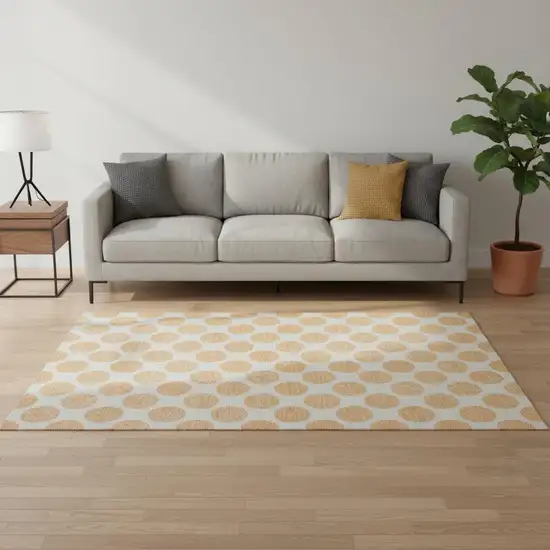 Peach And Ivory Polka Dot Washable Area Rug With UV Protection Photo 2