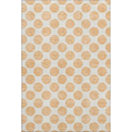 Peach And Ivory Polka Dot Washable Area Rug With UV Protection Photo 1