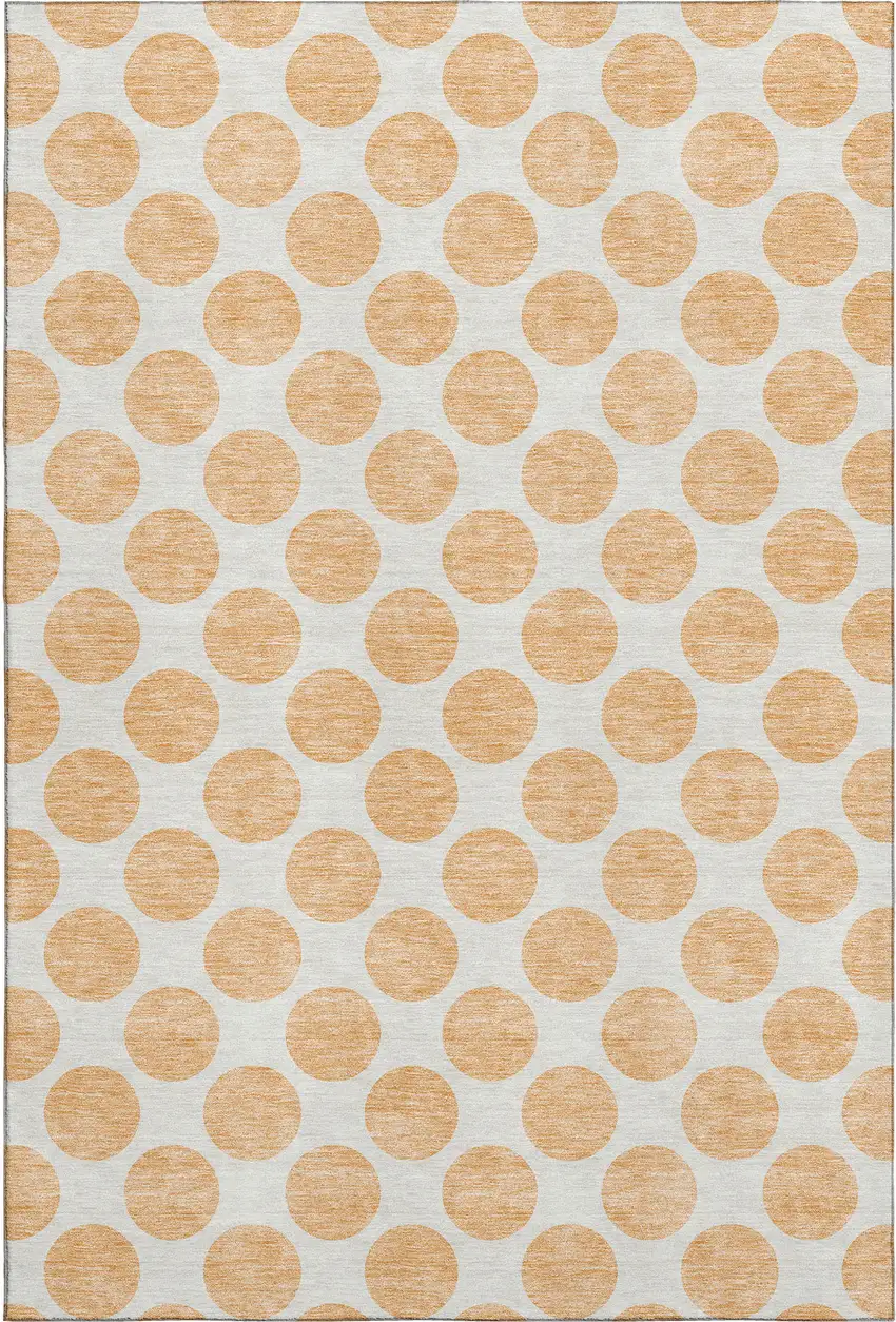 Peach And Ivory Polka Dot Washable Area Rug With UV Protection Photo 1
