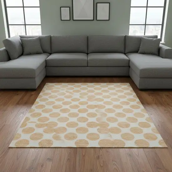 Peach And Ivory Polka Dot Washable Area Rug With UV Protection Photo 2