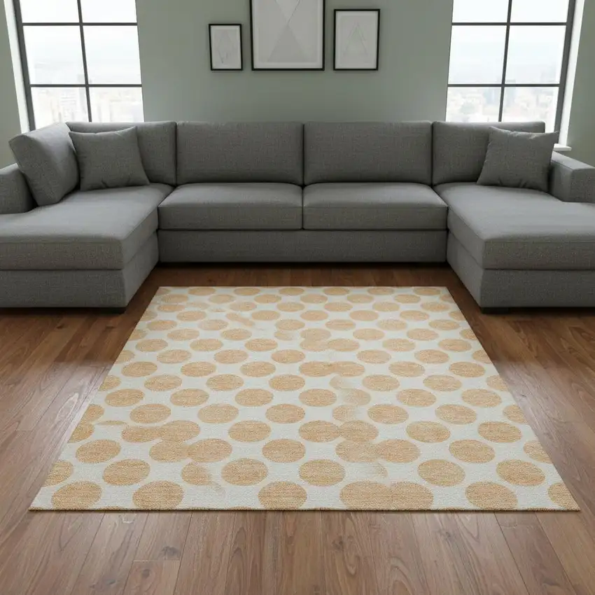 Peach And Ivory Polka Dot Washable Area Rug With UV Protection Photo 2