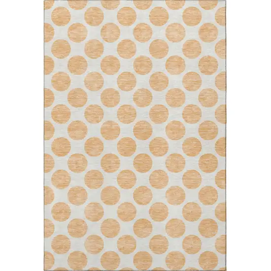 Peach And Ivory Polka Dot Washable Area Rug With UV Protection Photo 3
