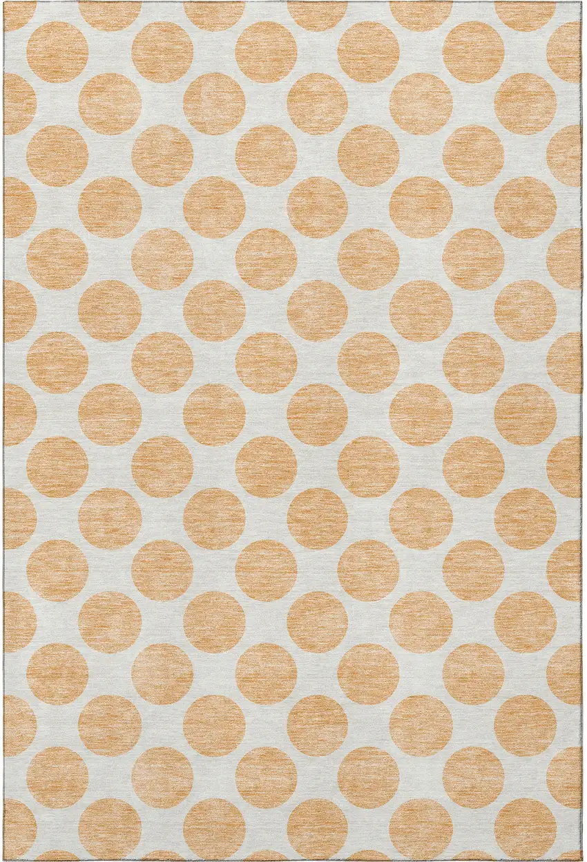 Peach And Ivory Polka Dot Washable Area Rug With UV Protection Photo 3