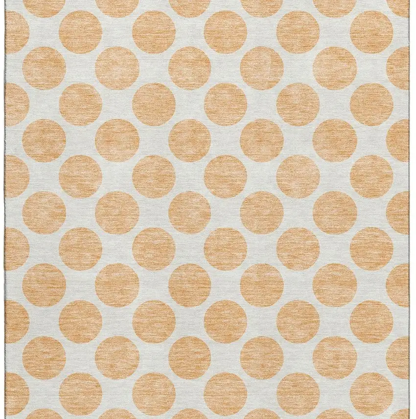 Peach And Ivory Polka Dot Washable Area Rug With UV Protection Photo 2