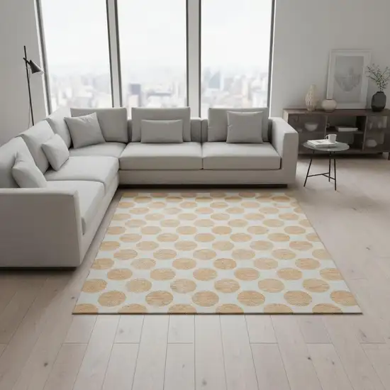 Peach And Ivory Polka Dot Washable Area Rug With UV Protection Photo 2