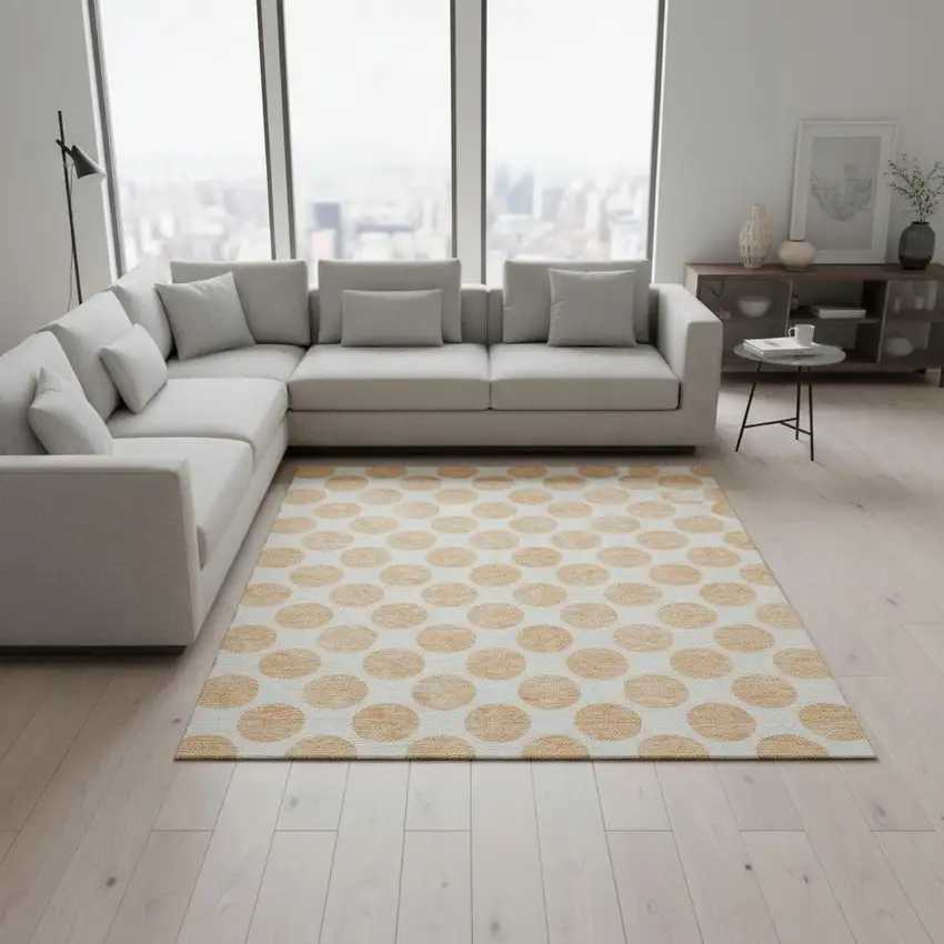 Peach And Ivory Polka Dot Washable Area Rug With UV Protection Photo 2