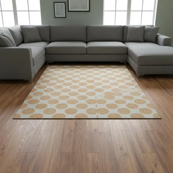 Peach And Ivory Polka Dot Washable Area Rug With UV Protection Photo 2