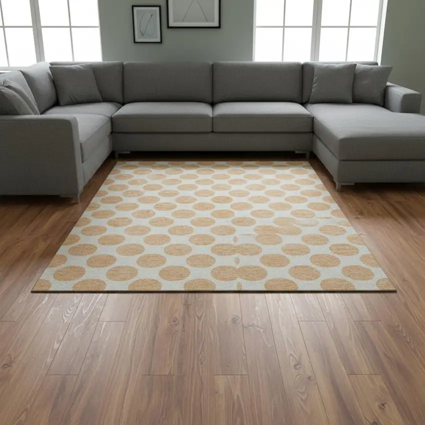 Peach And Ivory Polka Dot Washable Area Rug With UV Protection Photo 2