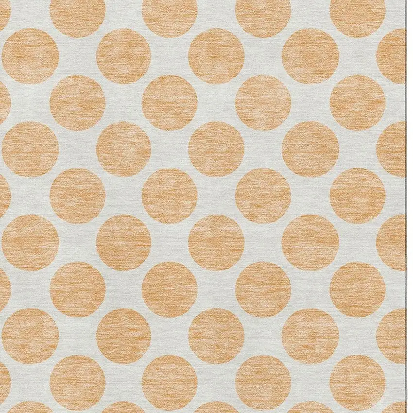 Peach And Ivory Polka Dot Washable Area Rug With UV Protection Photo 2