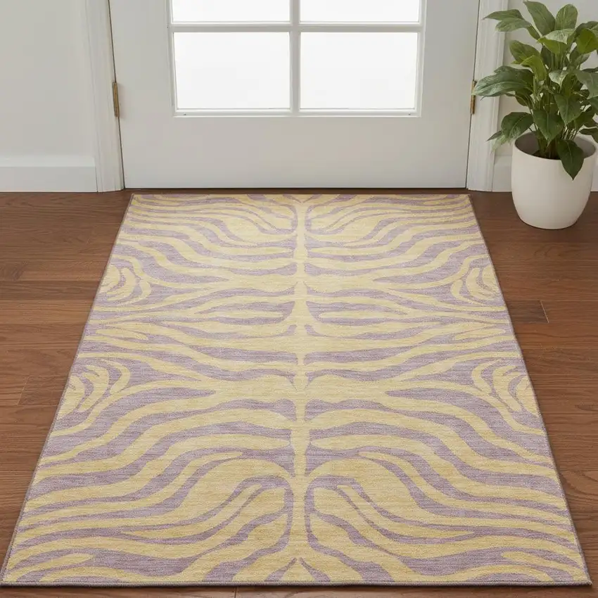 Peach And Lavender Animal Print Washable Area Rug With UV Protection Photo 2