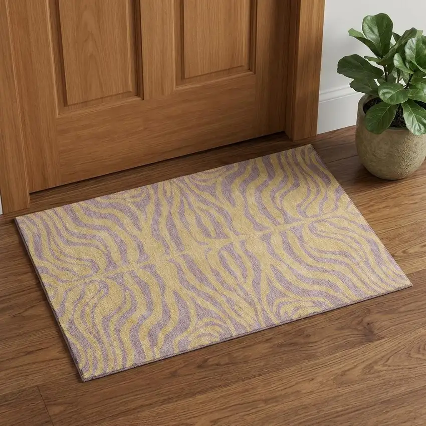 Peach And Lavender Animal Print Washable Area Rug With UV Protection Photo 1