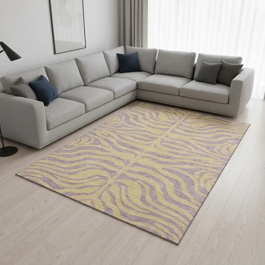 Peach And Lavender Animal Print Washable Area Rug With UV Protection Photo 2