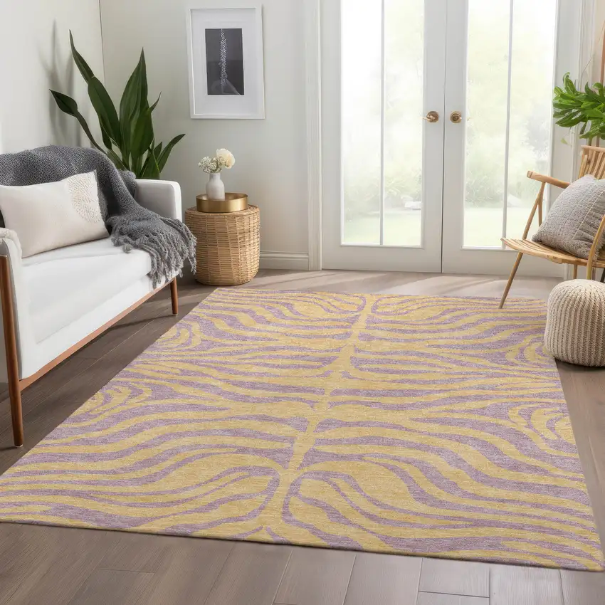 Peach And Lavender Animal Print Washable Area Rug With UV Protection Photo 5