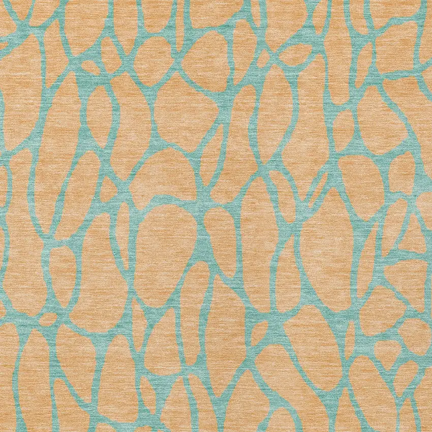 Peach And Mint Green Geometric Washable Indoor Outdoor Area Rug Photo 6