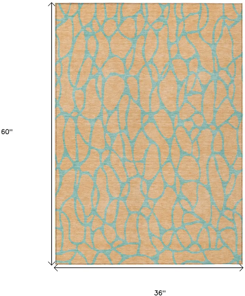 Peach And Mint Green Geometric Washable Indoor Outdoor Area Rug Photo 3