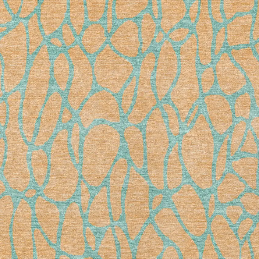 Peach And Mint Green Geometric Washable Indoor Outdoor Area Rug Photo 6