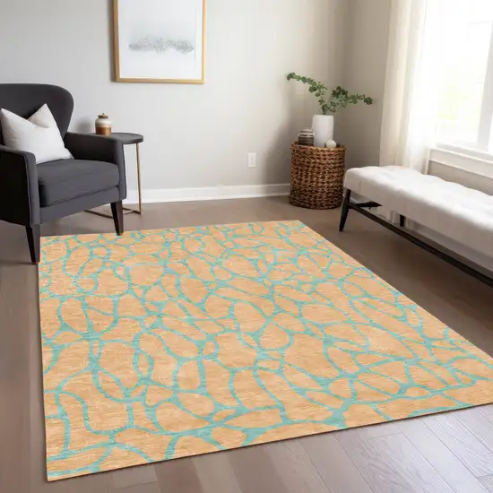 Peach And Mint Green Geometric Washable Indoor Outdoor Area Rug Photo 9