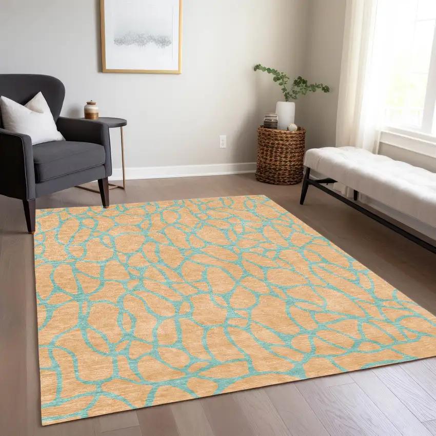 Peach And Mint Green Geometric Washable Indoor Outdoor Area Rug Photo 9