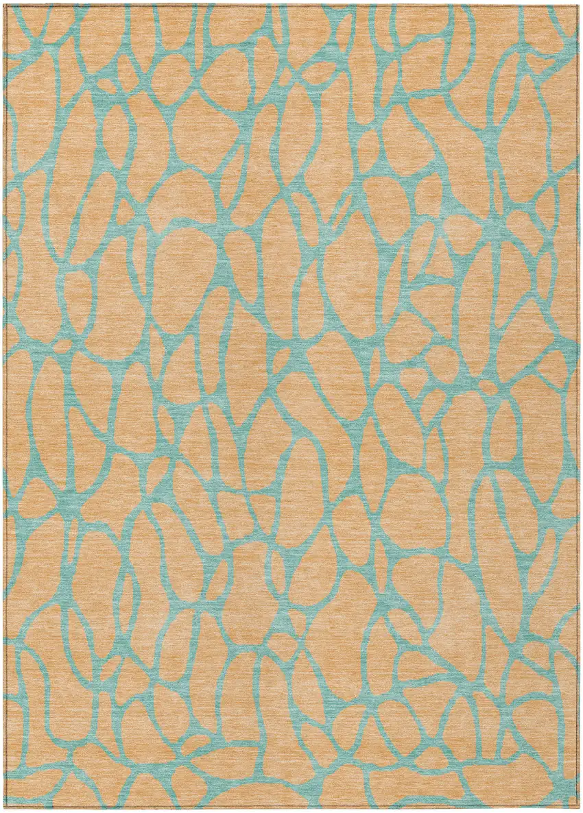 Peach And Mint Green Geometric Washable Indoor Outdoor Area Rug Photo 2