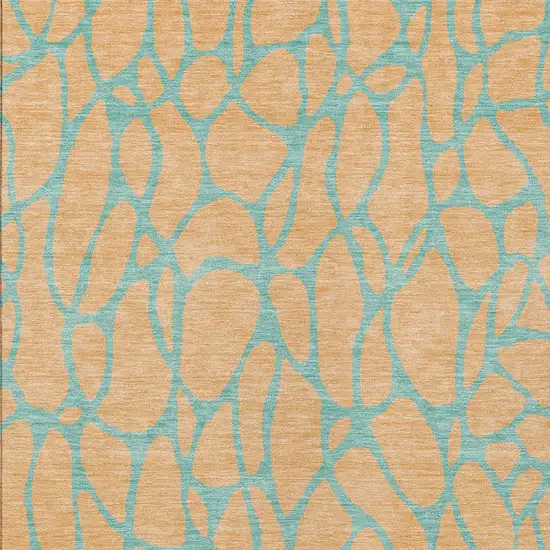 Peach And Mint Green Geometric Washable Indoor Outdoor Area Rug Photo 6