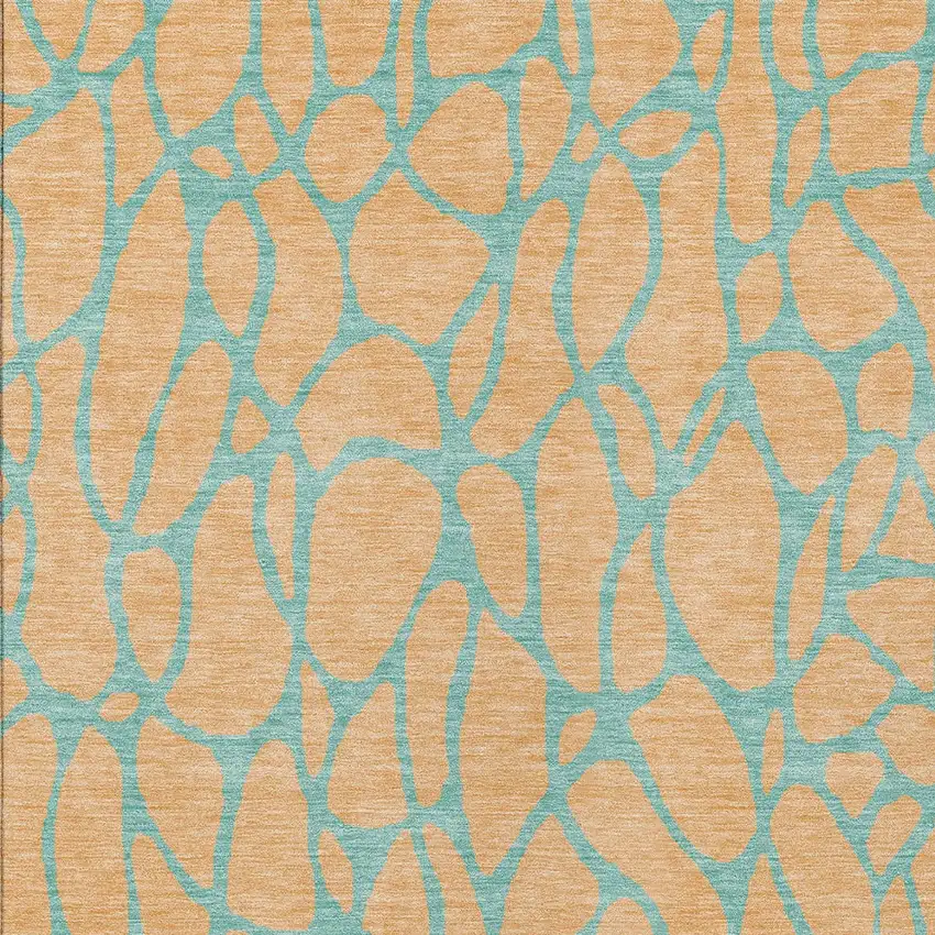 Peach And Mint Green Geometric Washable Indoor Outdoor Area Rug Photo 6