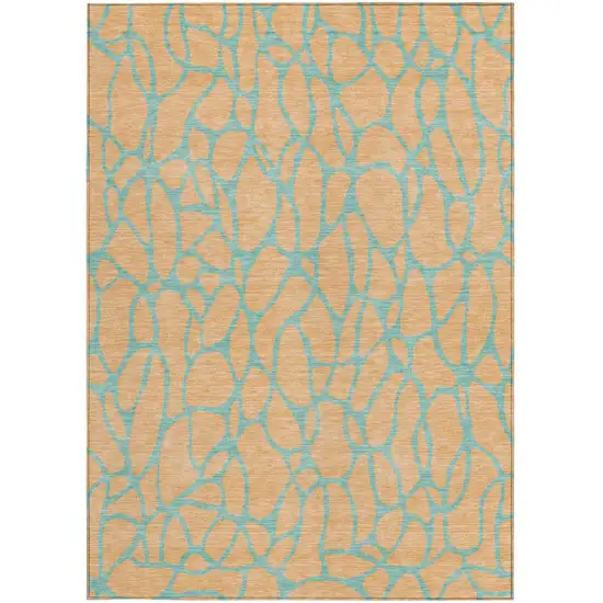Peach And Mint Green Geometric Washable Indoor Outdoor Area Rug Photo 7