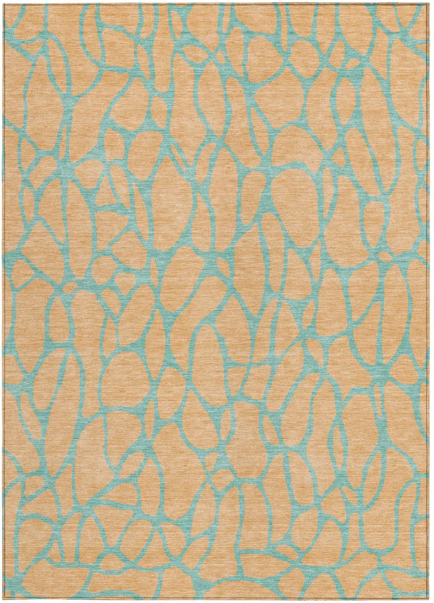 Peach And Mint Green Geometric Washable Indoor Outdoor Area Rug Photo 7