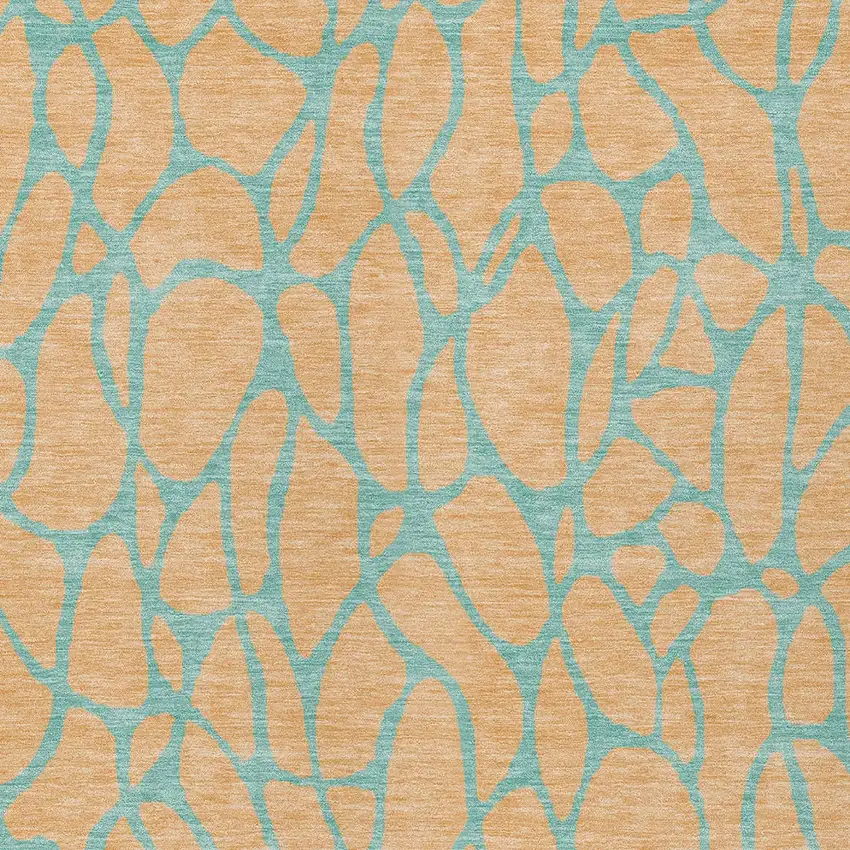 Peach And Mint Green Geometric Washable Indoor Outdoor Area Rug Photo 6