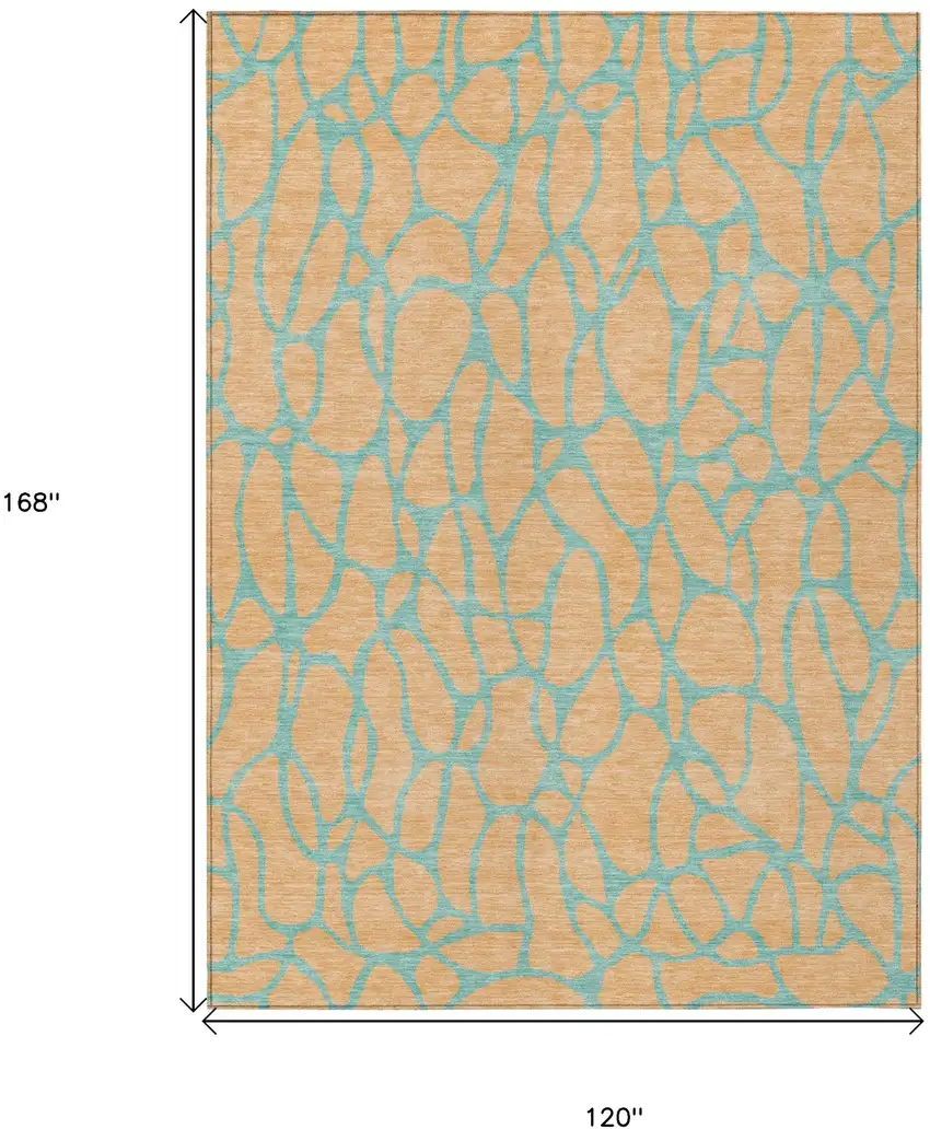 Peach And Mint Green Geometric Washable Indoor Outdoor Area Rug Photo 3