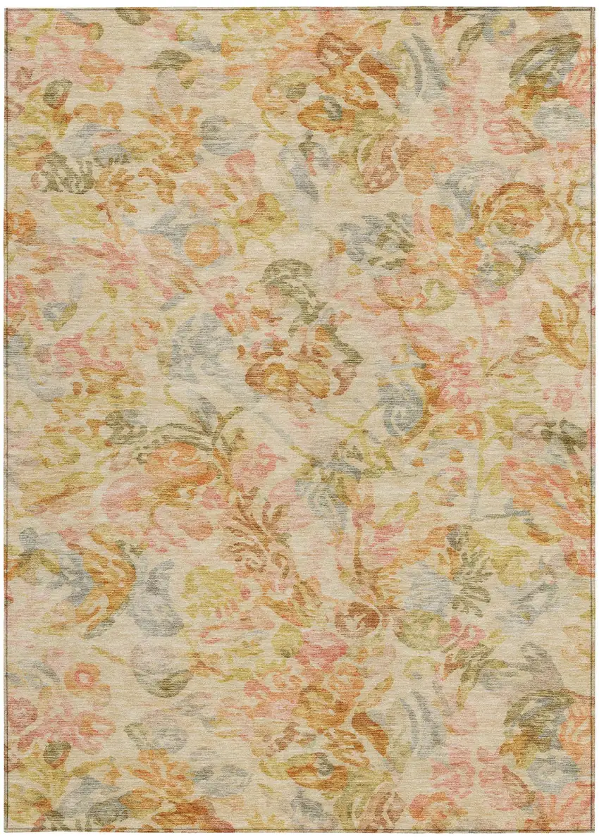 Peach And Orange Floral Washable Indoor Outdoor Area Rug Photo 4
