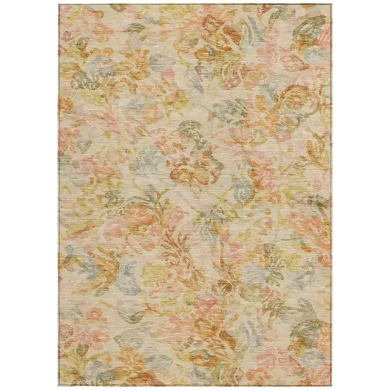 Peach And Orange Floral Washable Indoor Outdoor Area Rug Photo 4