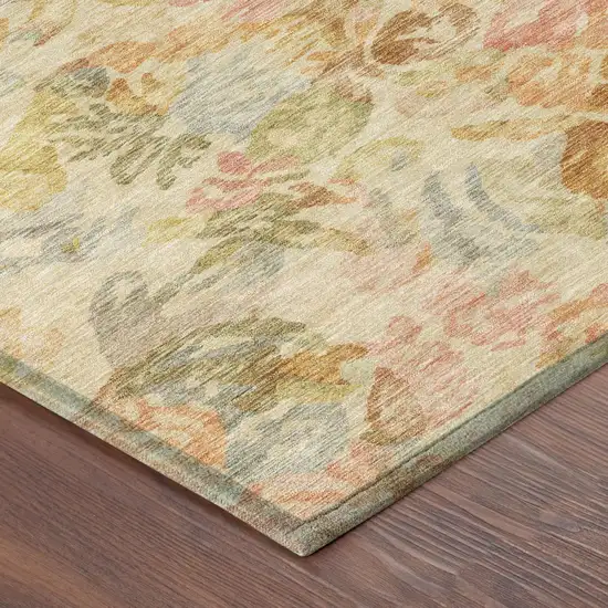 Peach And Orange Floral Washable Indoor Outdoor Area Rug Photo 5
