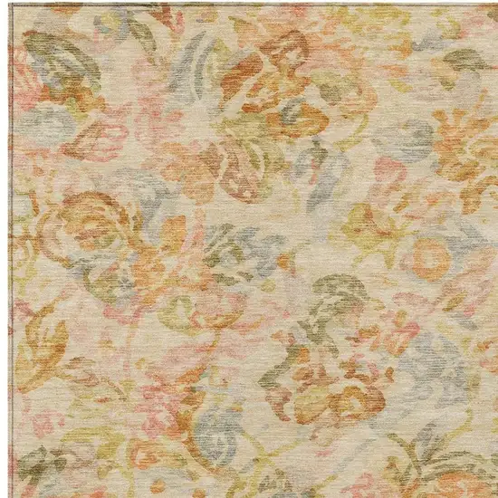 Peach And Orange Floral Washable Indoor Outdoor Area Rug Photo 3