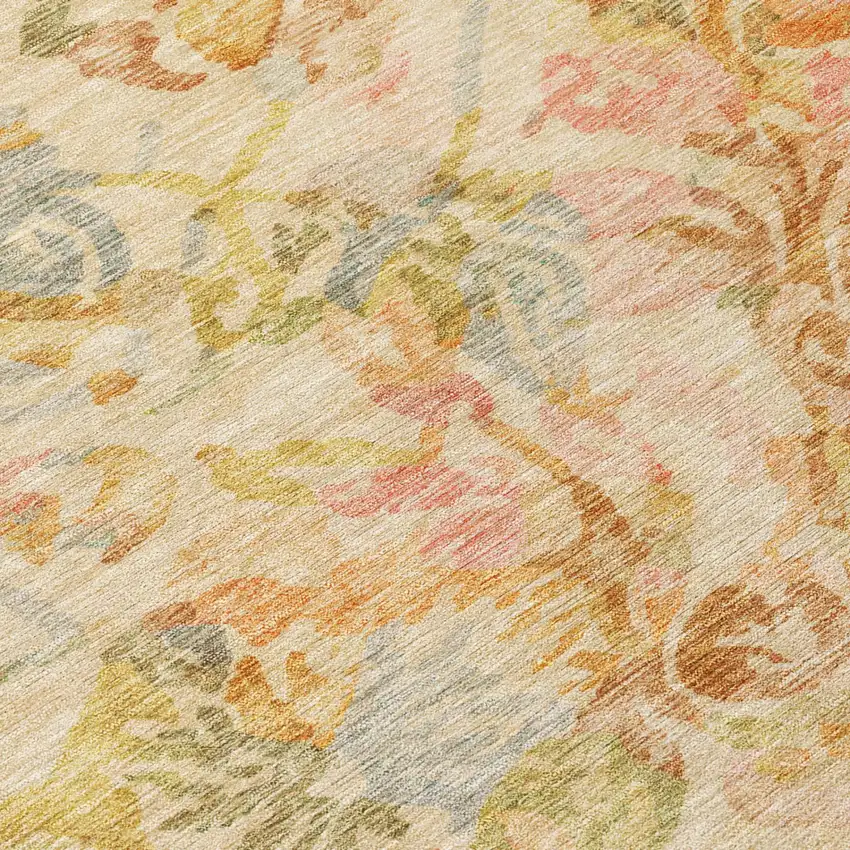 Peach And Orange Floral Washable Indoor Outdoor Area Rug Photo 6