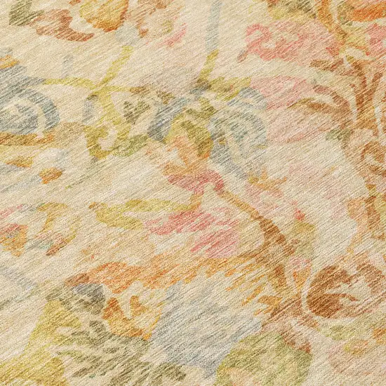 Peach And Orange Floral Washable Indoor Outdoor Area Rug Photo 6