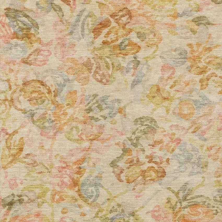 Peach And Orange Floral Washable Indoor Outdoor Area Rug Photo 3
